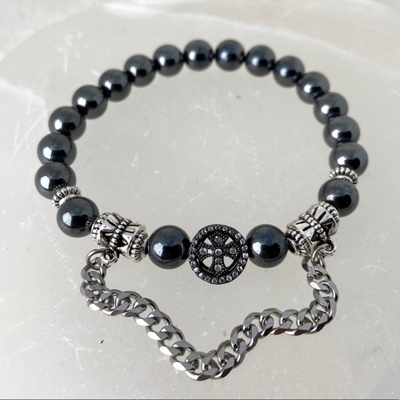 Hematite black rodhium cz cross dangly curb chain - Picture 7 of 14